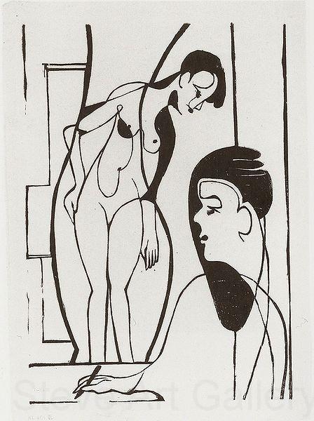 Ernst Ludwig Kirchner Artist and female modell - woodcut